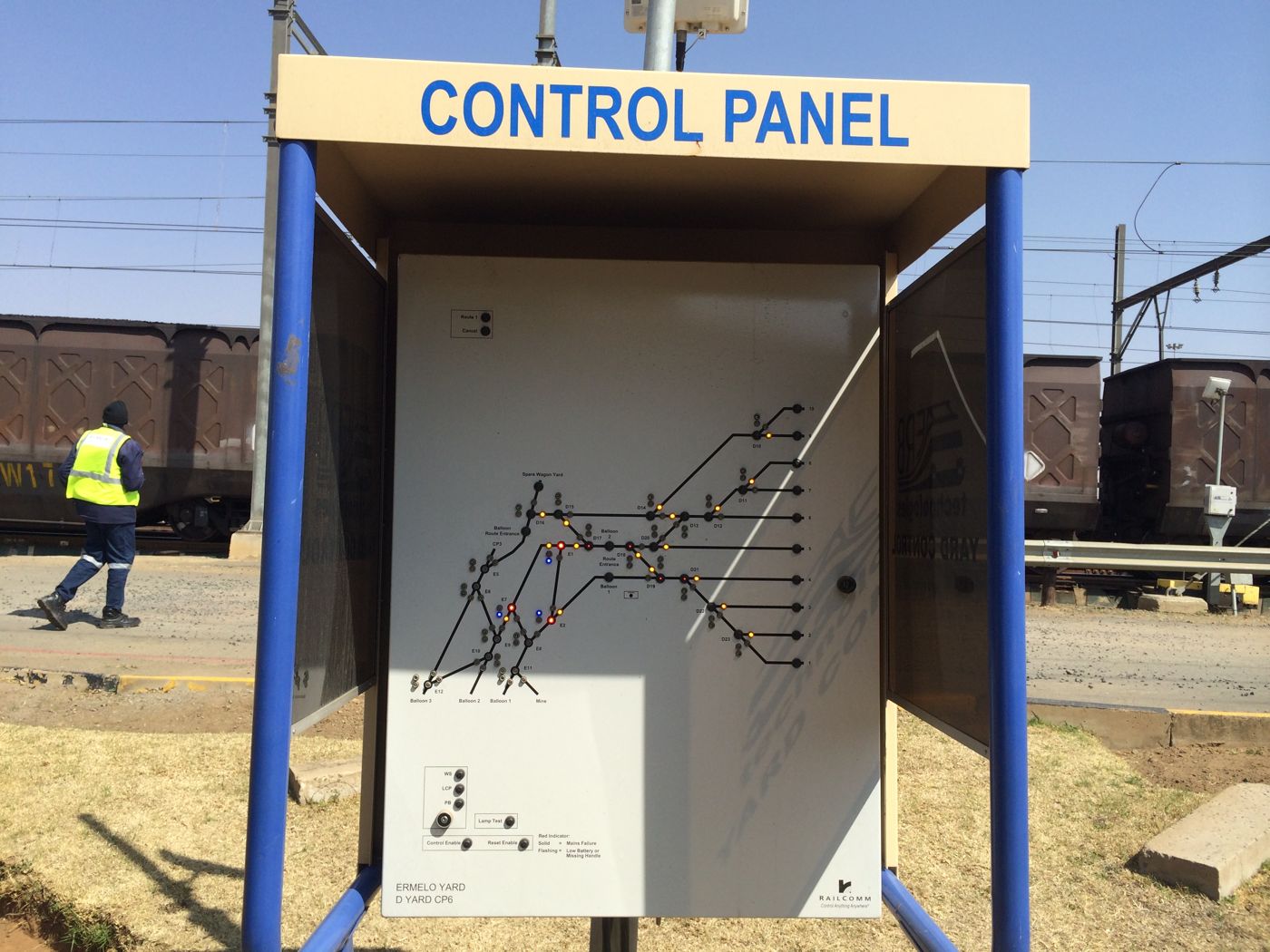 A control panel board at the yard showing the track layout.